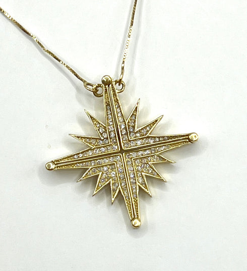 14K Gold & Diamond Star Of Bethlehem Opening Magnetic Necklace